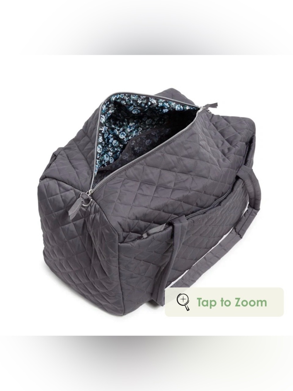 Quilted Gray Travel Duffel Bag with Floral Lining Vera Bradley